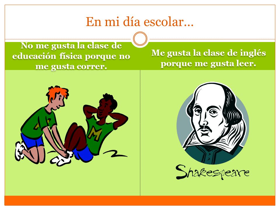 En mi día escolar… No me gusta la clase de educación física porque no me gusta correr.