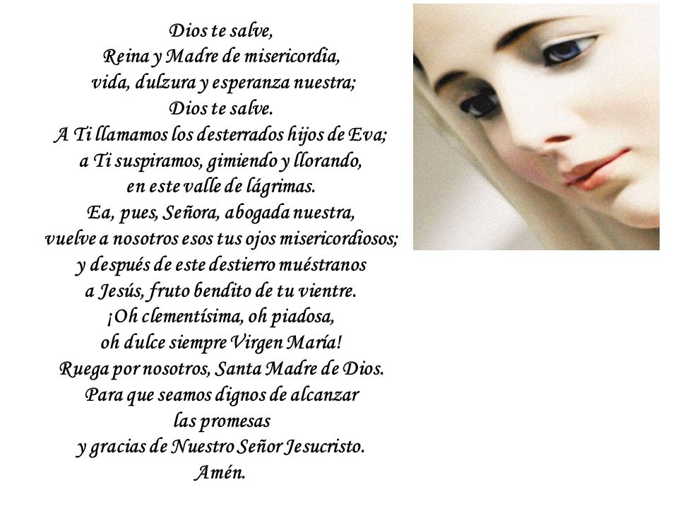 Reina y Madre de misericordia, vida, dulzura y esperanza nuestra;