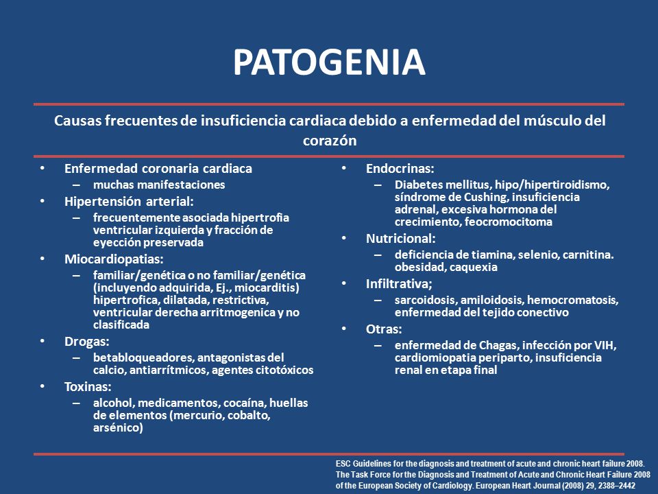 PATOGENIA Causas frecuentes de insuficiencia cardiaca debido a enfermedad del músculo del corazón. Enfermedad coronaria cardiaca.