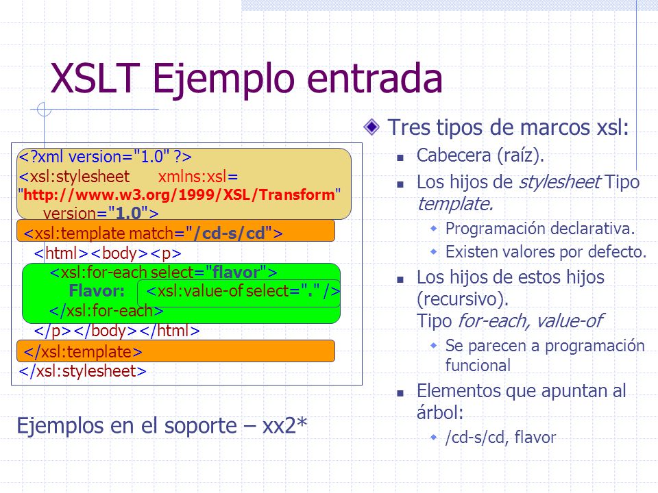 XSLT Ejemplo entrada Tres tipos de marcos xsl: