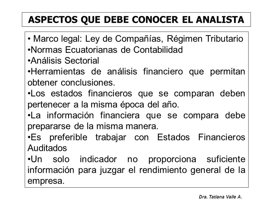 ASPECTOS QUE DEBE CONOCER EL ANALISTA