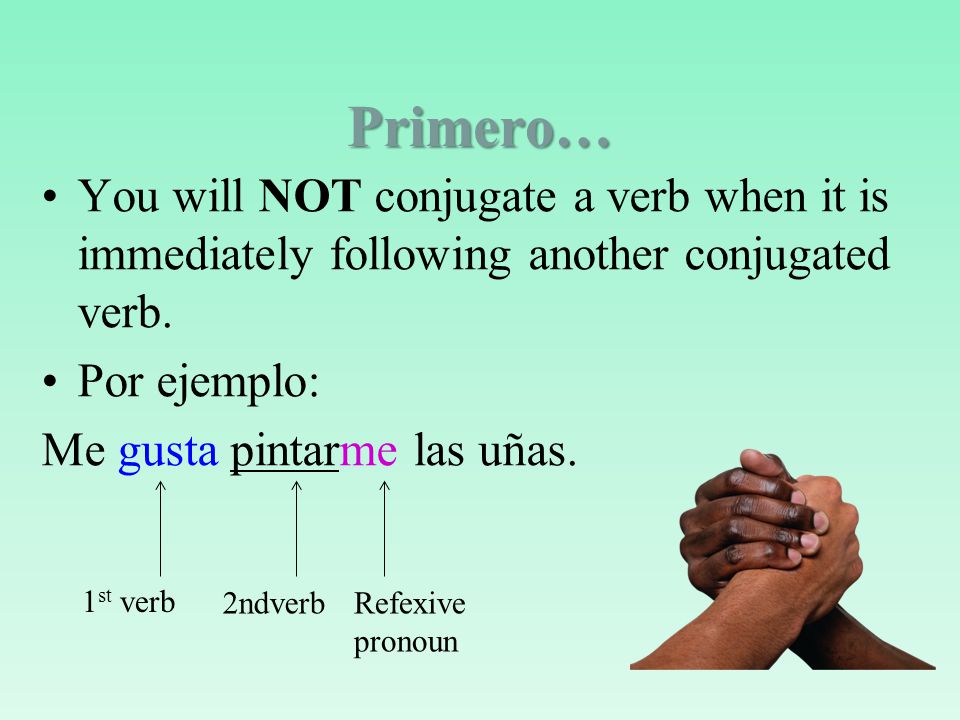Primero… You will NOT conjugate a verb when it is immediately following another conjugated verb. Por ejemplo: