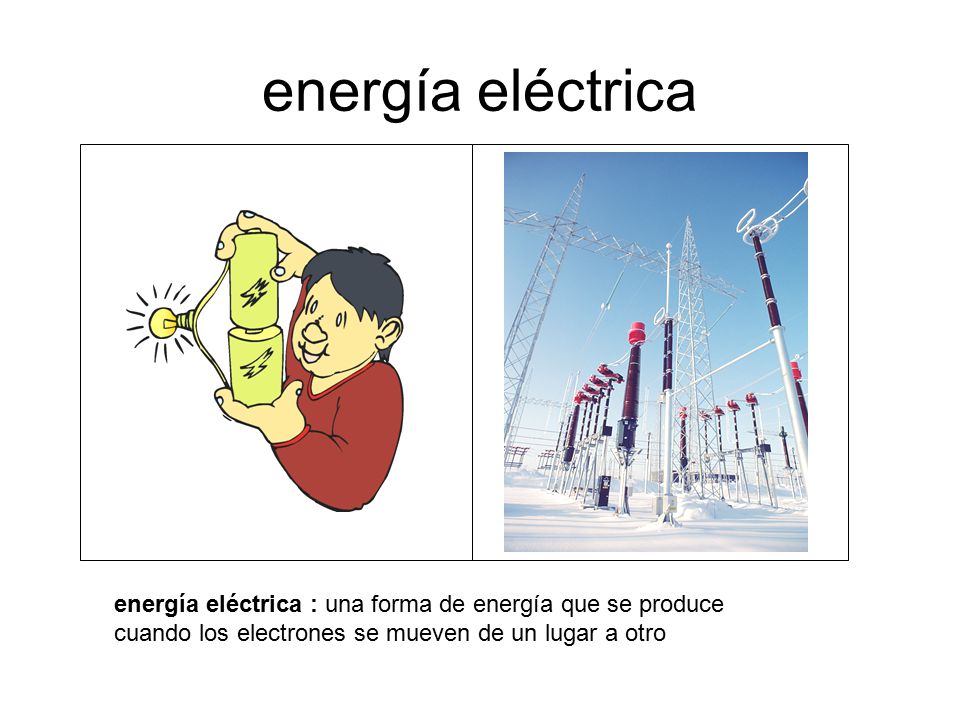 energía eléctrica energía eléctrica : una forma de energía que se produce cuando los electrones se mueven de un lugar a otro.