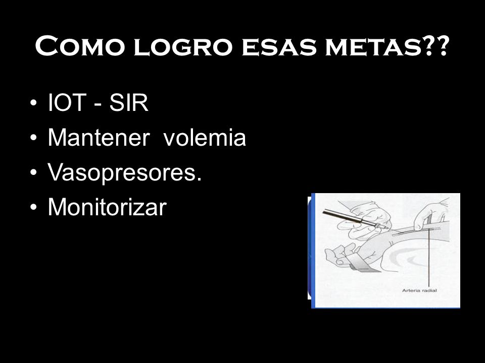 Como logro esas metas IOT - SIR Mantener volemia Vasopresores.