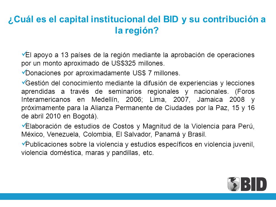 ¿Cuál es el capital institucional del BID y su contribución a la región
