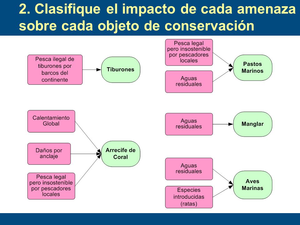 2. Clasifique el impacto de cada amenaza sobre cada objeto de conservación