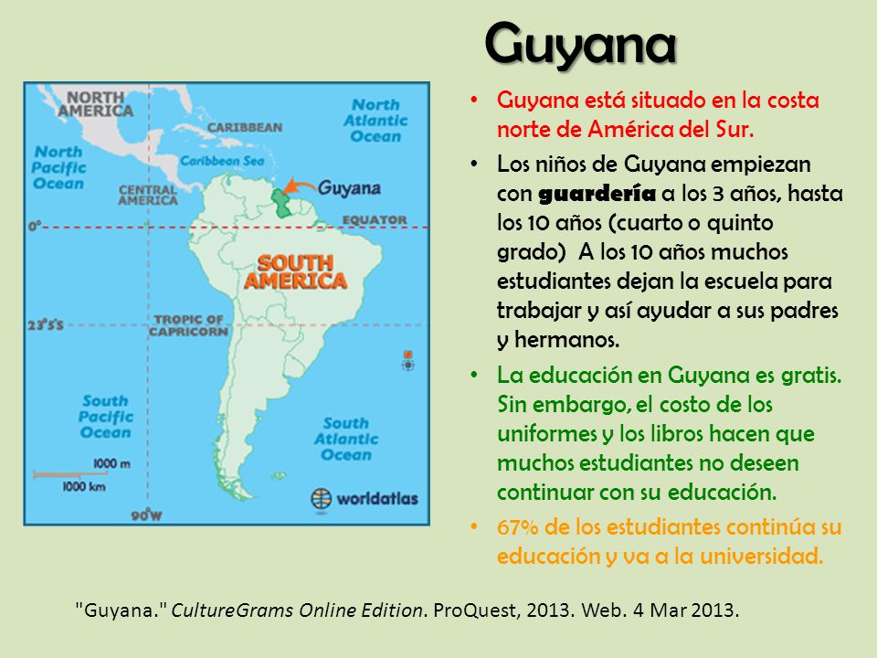 Guyana Guyana está situado en la costa norte de América del Sur.