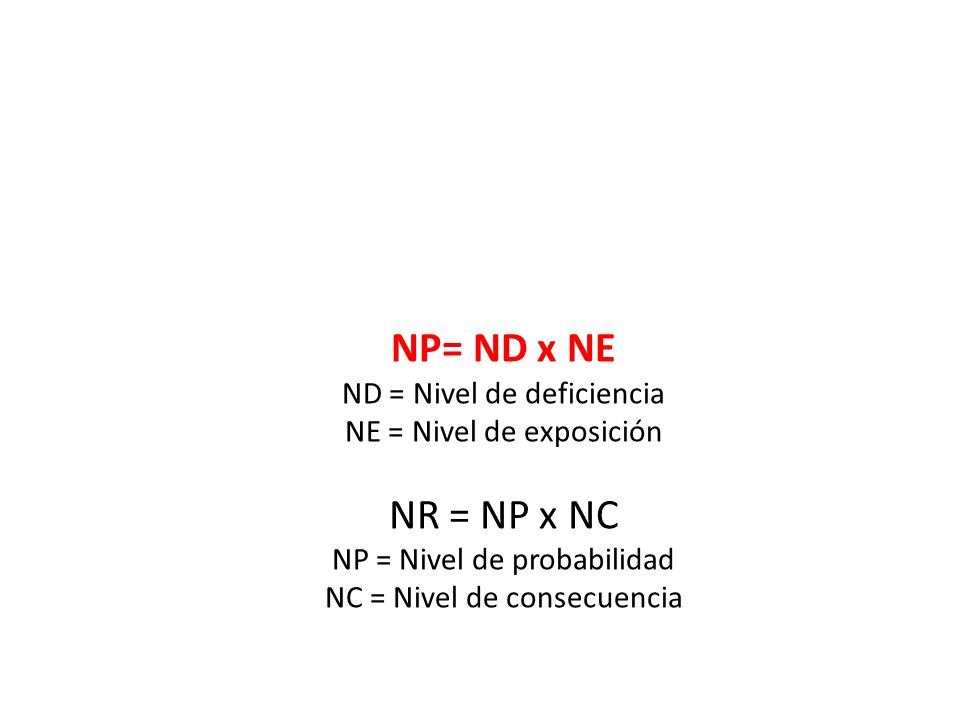 NP= ND x NE NR = NP x NC ND = Nivel de deficiencia