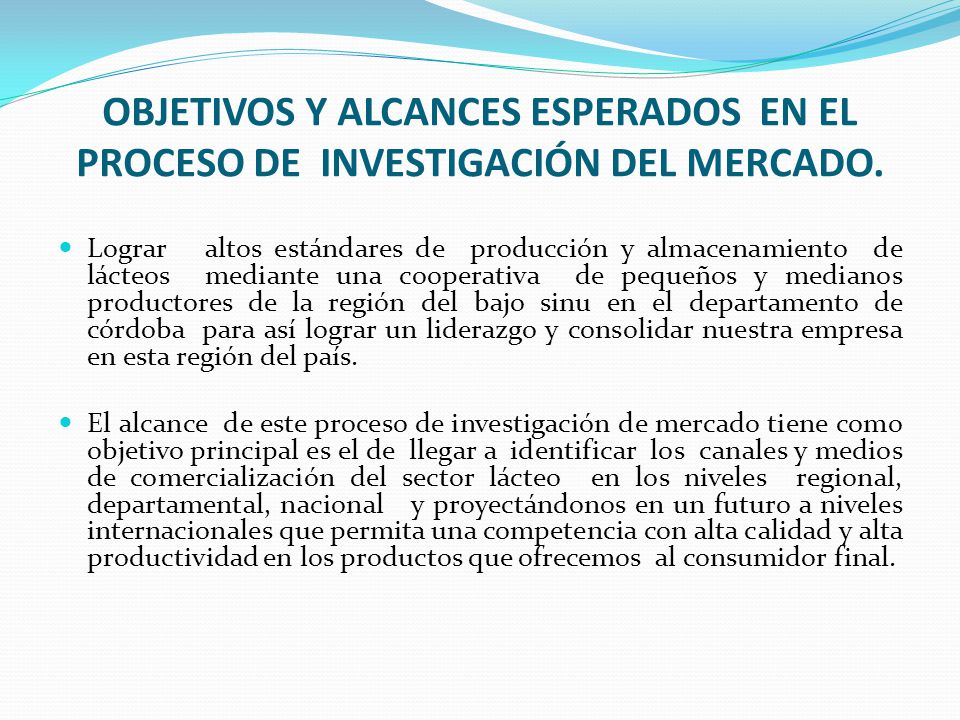 OBJETIVOS Y ALCANCES ESPERADOS EN EL PROCESO DE INVESTIGACIÓN DEL MERCADO.