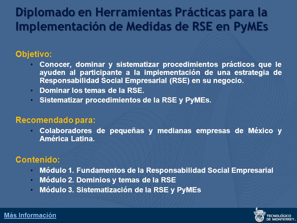Diplomado en Herramientas Prácticas para la Implementación de Medidas de RSE en PyMEs