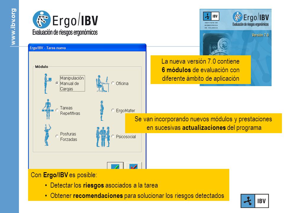 La nueva versión 7.0 contiene 6 módulos de evaluación con diferente ámbito de aplicación