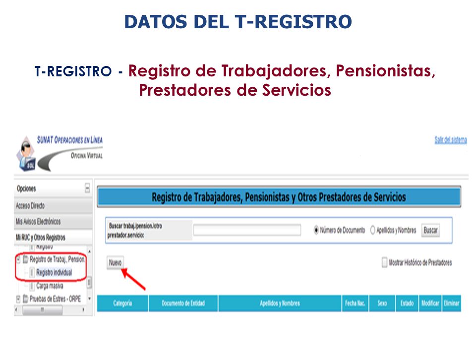 DATOS DEL T-REGISTRO T-REGISTRO - Registro de Trabajadores, Pensionistas, Prestadores de Servicios.
