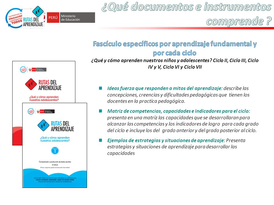 Fascículo específicos por aprendizaje fundamental y por cada ciclo