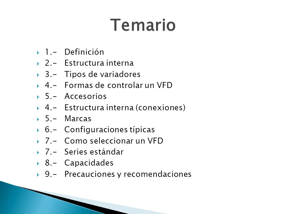 Temario 1.- Definición 2.- Estructura interna 3.- Tipos de variadores