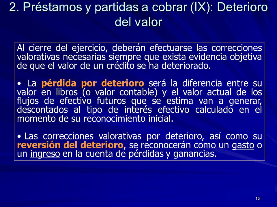 2. Préstamos y partidas a cobrar (IX): Deterioro del valor