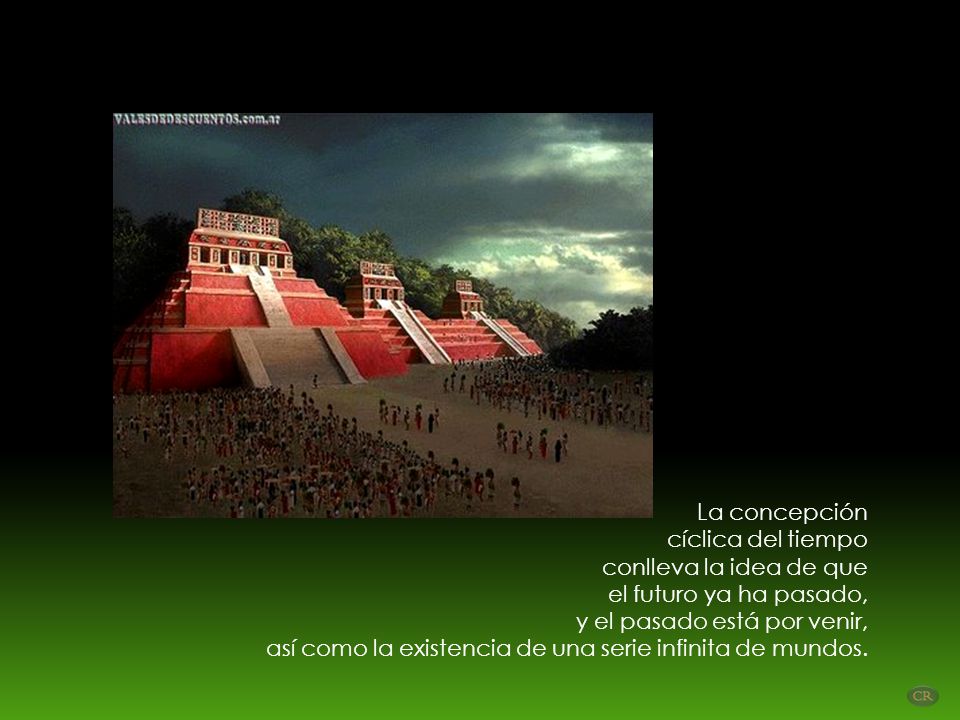 La concepción cíclica del tiempo. conlleva la idea de que. el futuro ya ha pasado, y el pasado está por venir,