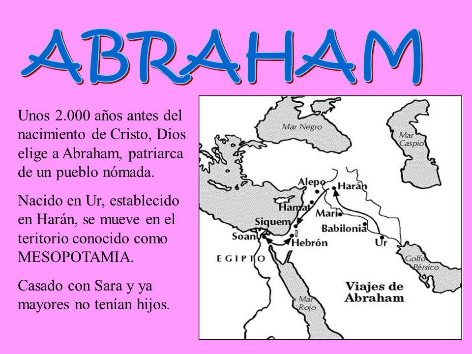 ABRAHAM Unos años antes del nacimiento de Cristo, Dios elige a Abraham, patriarca de un pueblo nómada.