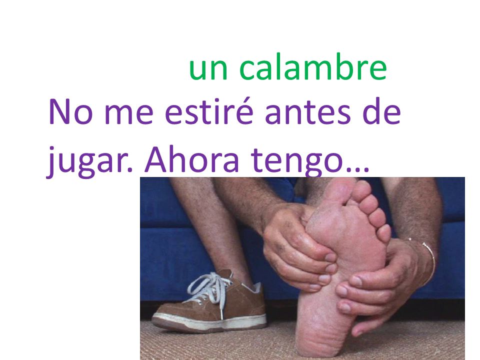 un calambre No me estiré antes de jugar. Ahora tengo…