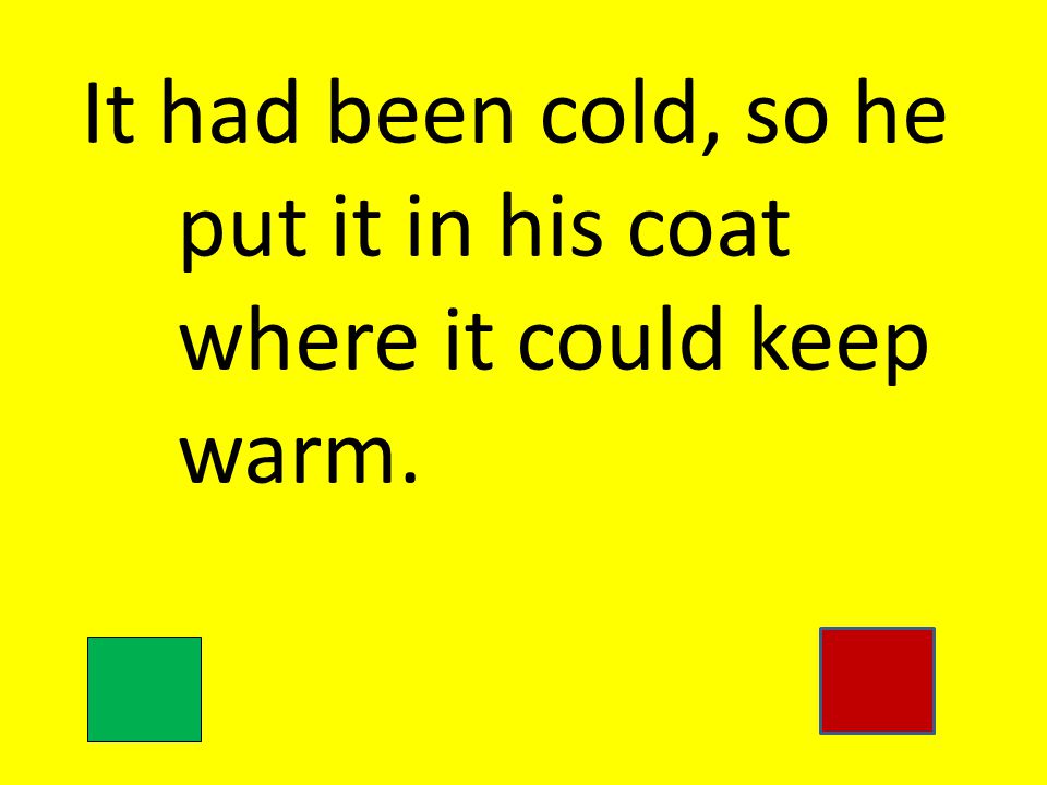 It had been cold, so he put it in his coat where it could keep warm.