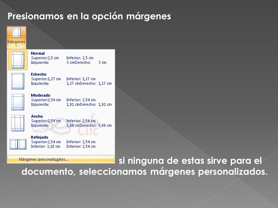 Presionamos en la opción márgenes