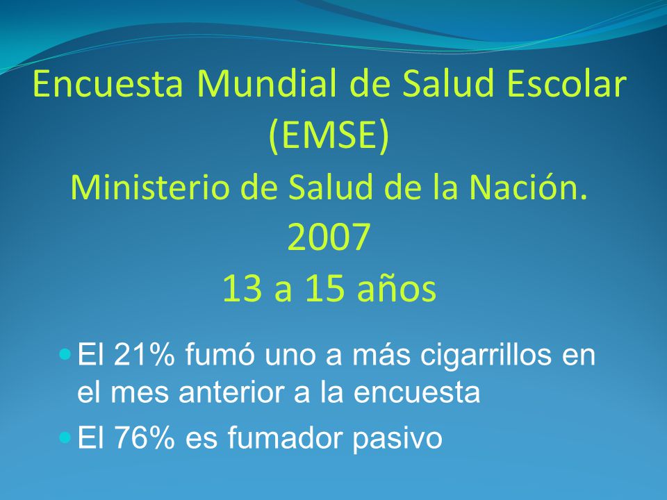 Encuesta Mundial de Salud Escolar (EMSE) Ministerio de Salud de la Nación a 15 años