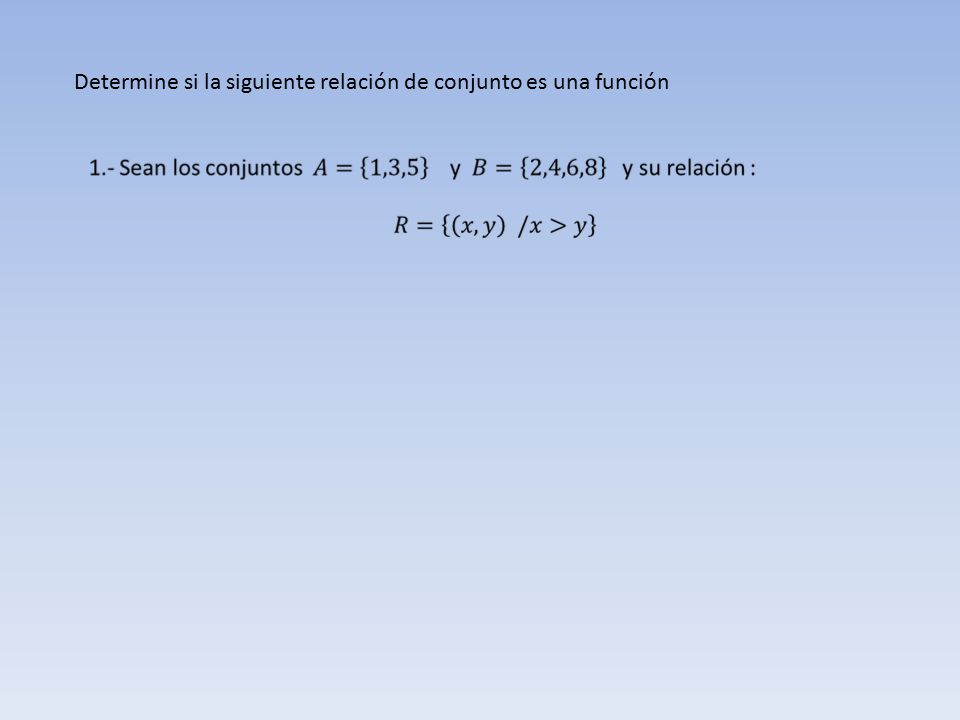Determine si la siguiente relación de conjunto es una función