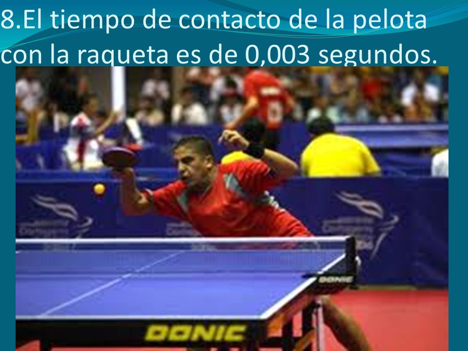 8.El tiempo de contacto de la pelota con la raqueta es de 0,003 segundos.
