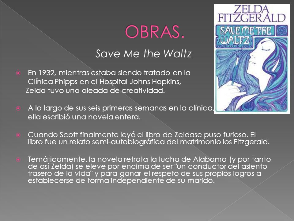 OBRAS. Save Me the Waltz En 1932, mientras estaba siendo tratado en la
