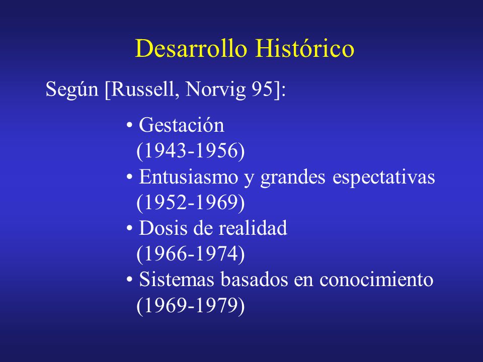 Desarrollo Histórico Según [Russell, Norvig 95]: Gestación ( )
