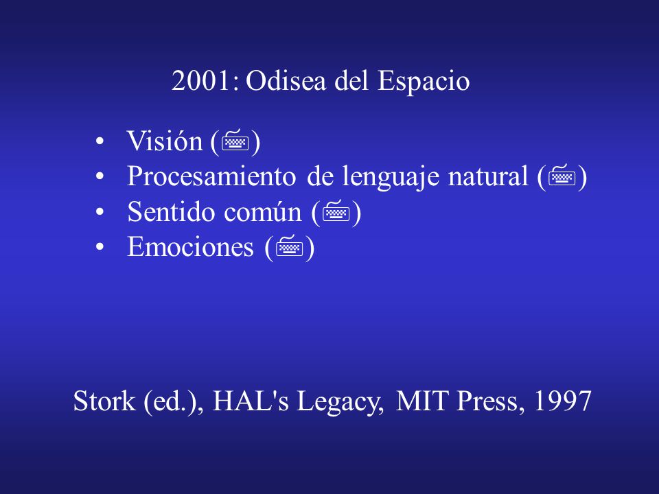 2001: Odisea del Espacio Visión () Procesamiento de lenguaje natural () Sentido común () Emociones ()