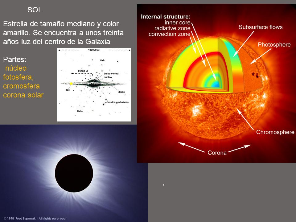SOL Estrella de tamaño mediano y color amarillo. Se encuentra a unos treinta años luz del centro de la Galaxia.