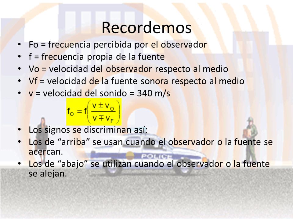 Recordemos Fo = frecuencia percibida por el observador