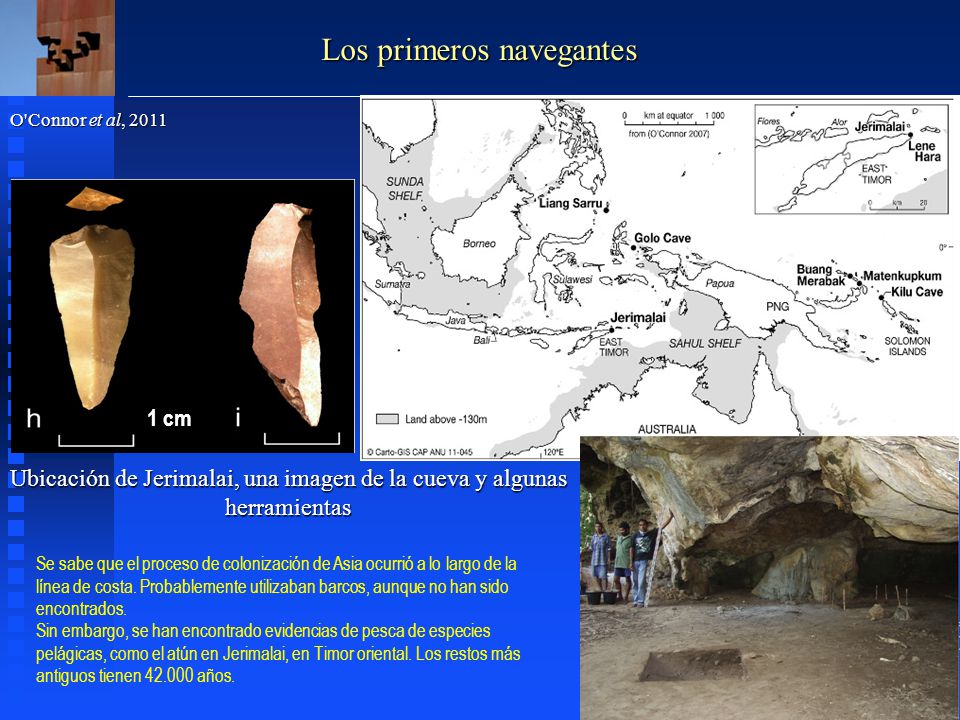 Ubicación de Jerimalai, una imagen de la cueva y algunas herramientas