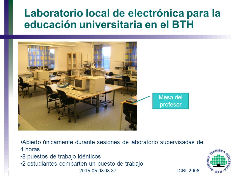 Laboratorio local de electrónica para la educación universitaria en el BTH. Mesa del profesor.