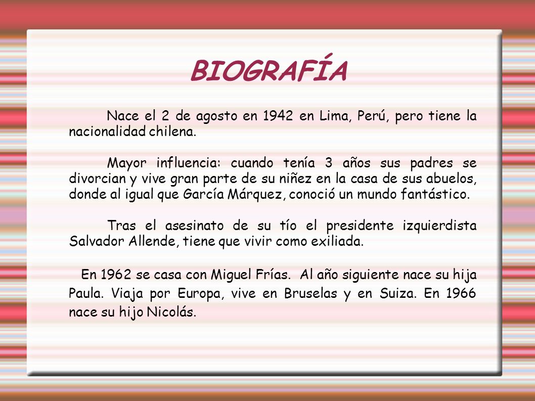 BIOGRAFÍA Nace el 2 de agosto en 1942 en Lima, Perú, pero tiene la nacionalidad chilena.