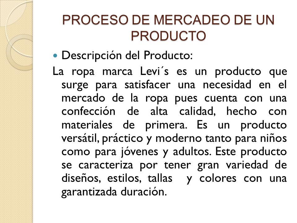 PROCESO DE MERCADEO DE UN PRODUCTO