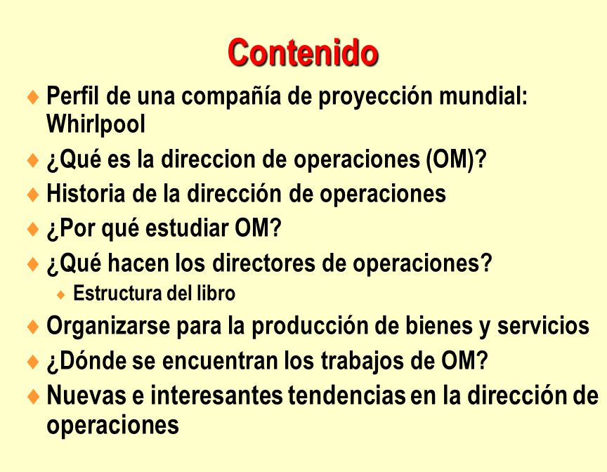Contenido Perfil de una compañía de proyección mundial: Whirlpool. ¿Qué es la direccion de operaciones (OM)
