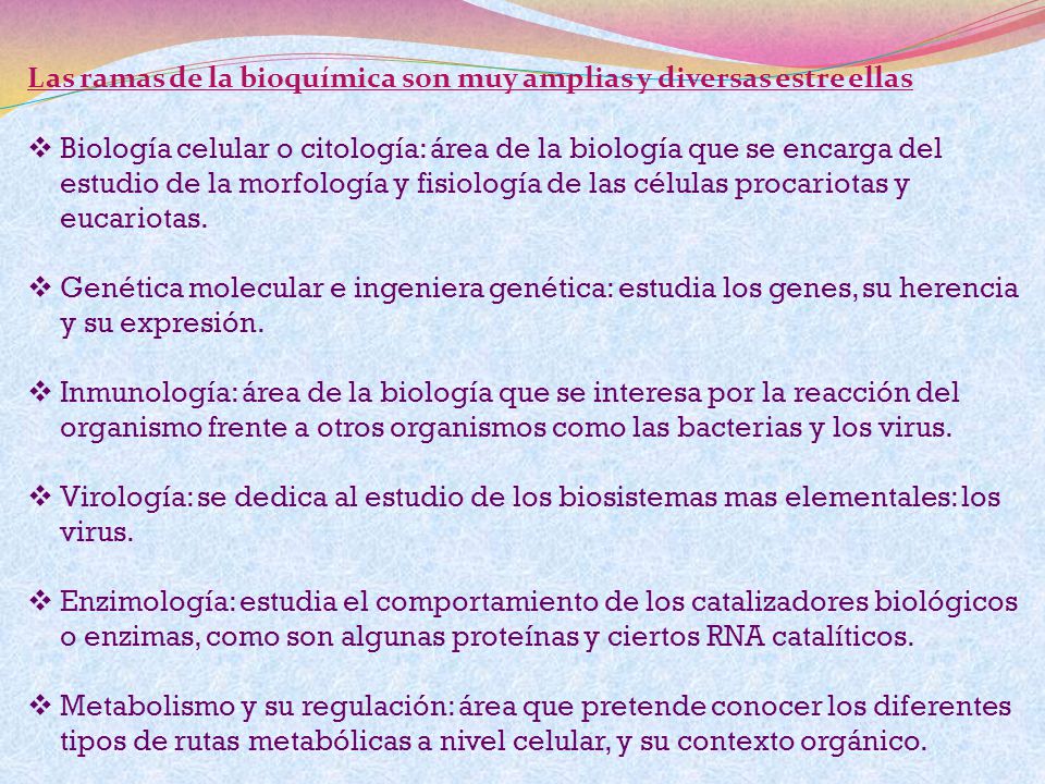 Las ramas de la bioquímica son muy amplias y diversas estre ellas
