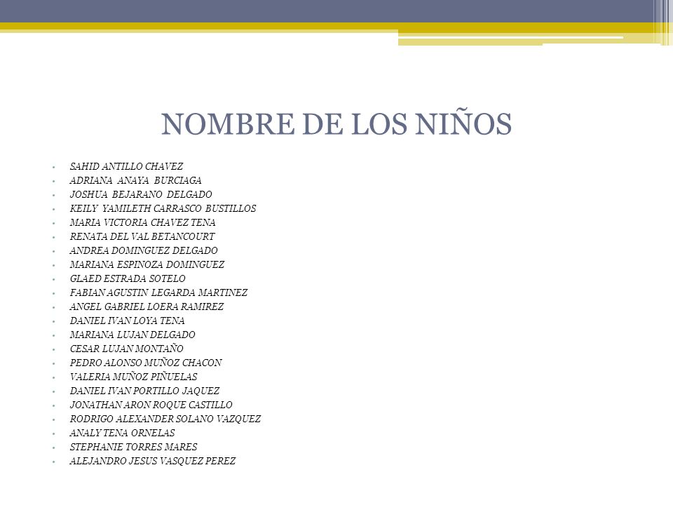 NOMBRE DE LOS NIÑOS SAHID ANTILLO CHAVEZ ADRIANA ANAYA BURCIAGA