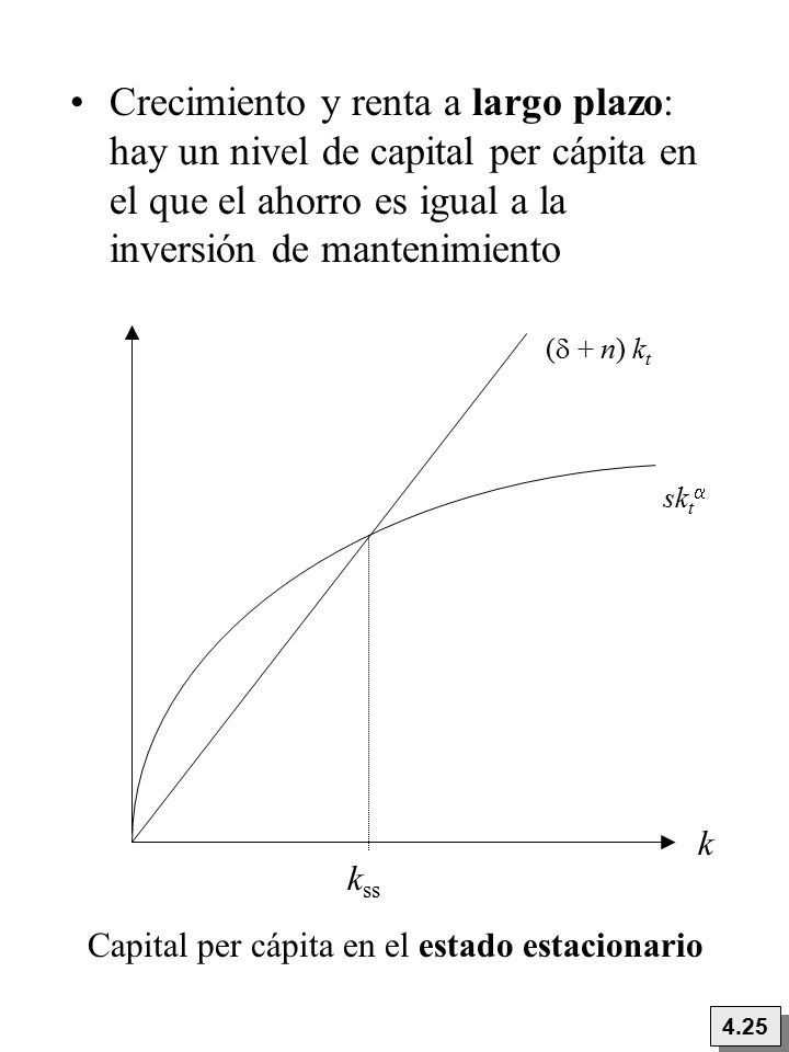 Crecimiento y renta a largo plazo: hay un nivel de capital per cápita en el que el ahorro es igual a la inversión de mantenimiento