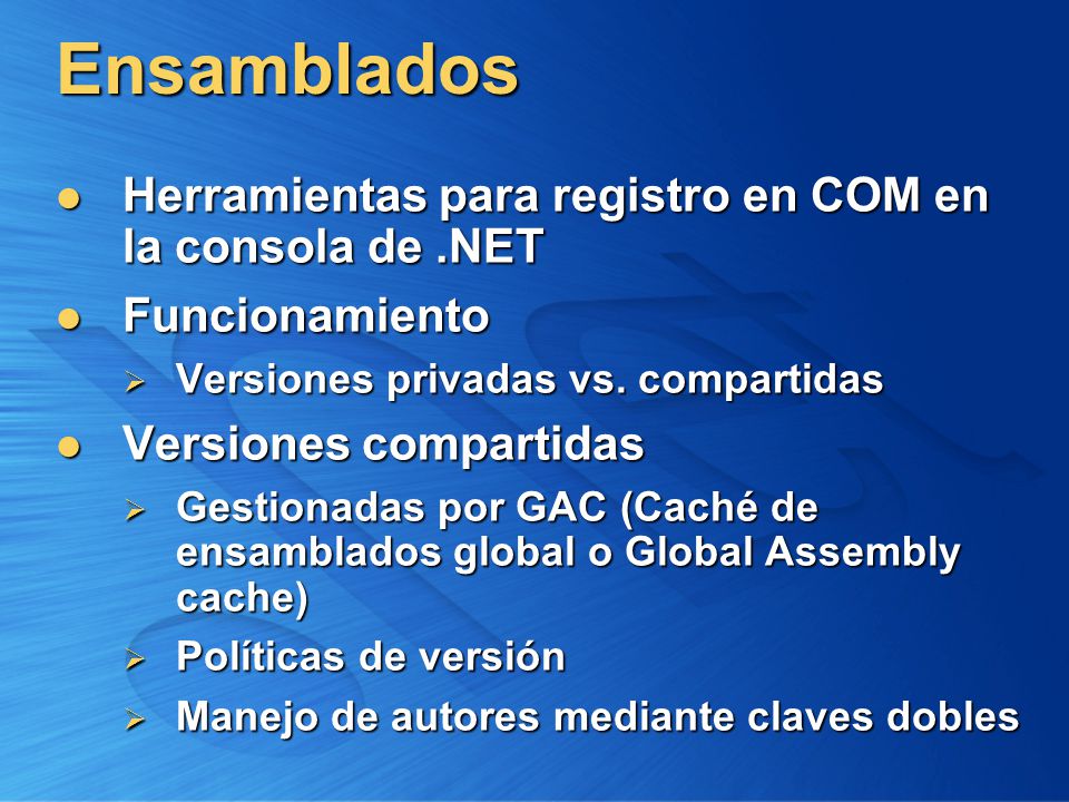 Ensamblados Herramientas para registro en COM en la consola de .NET