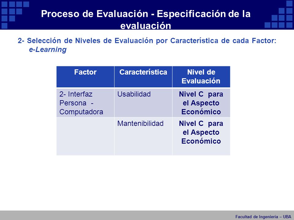 Proceso de Evaluación - Especificación de la evaluación