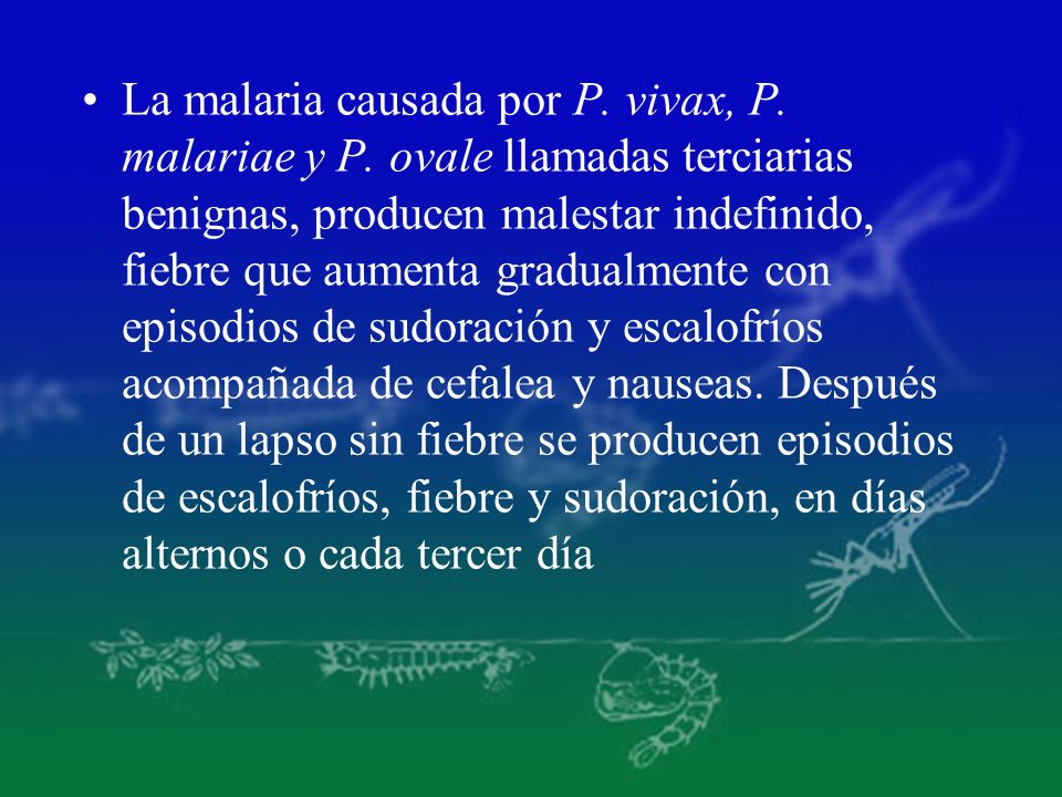 La malaria causada por P. vivax, P. malariae y P