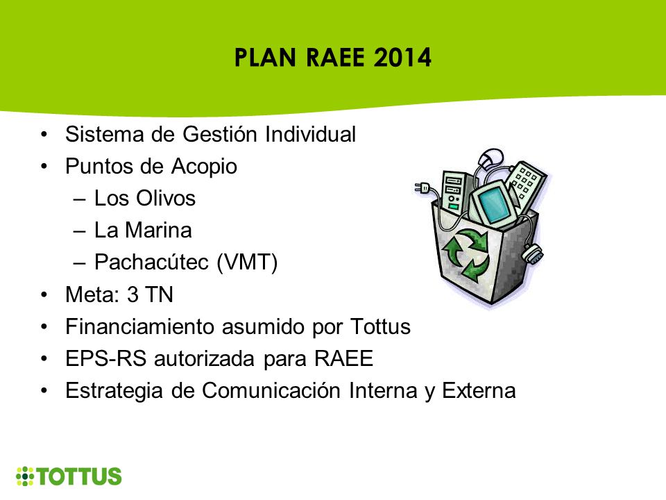 PLAN RAEE 2014 Sistema de Gestión Individual Puntos de Acopio