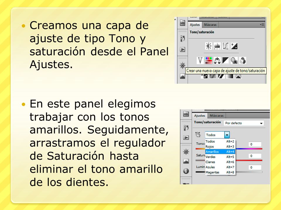 Creamos una capa de ajuste de tipo Tono y saturación desde el Panel Ajustes.