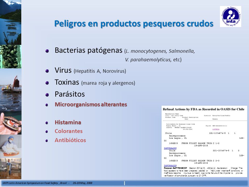 Peligros en productos pesqueros crudos