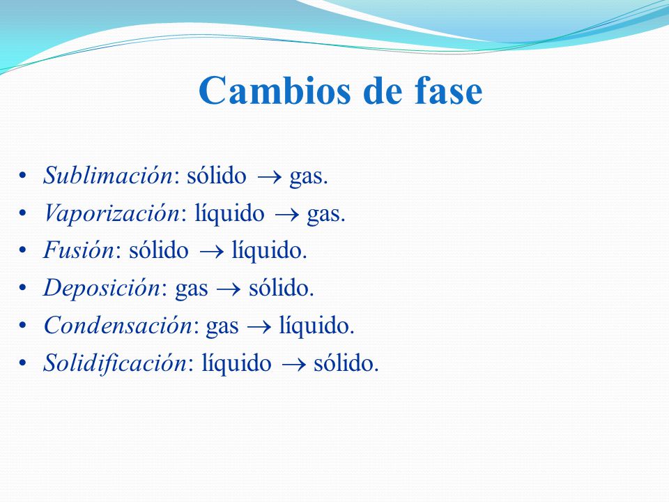 Cambios de fase Sublimación: sólido  gas.