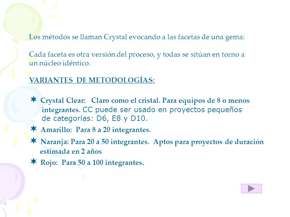 Crystal Clear: Claro como el cristal. Para equipos de 8 o menos