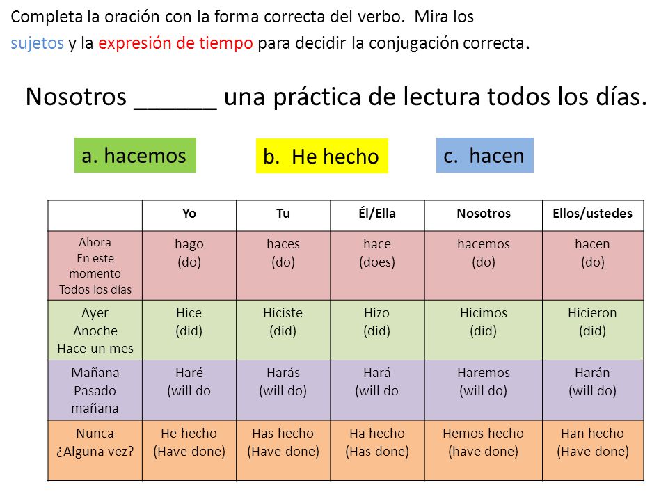 Nosotros ______ una práctica de lectura todos los días.