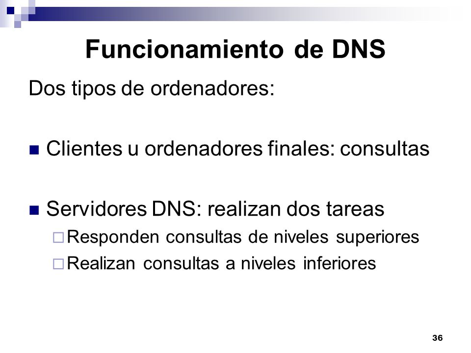 Funcionamiento de DNS Dos tipos de ordenadores: